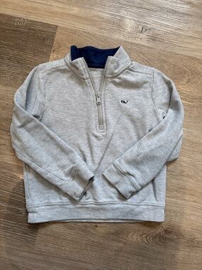 Vineyard Vines Light Gray Quarter-Zip Pullover with Navy Trim- 5T